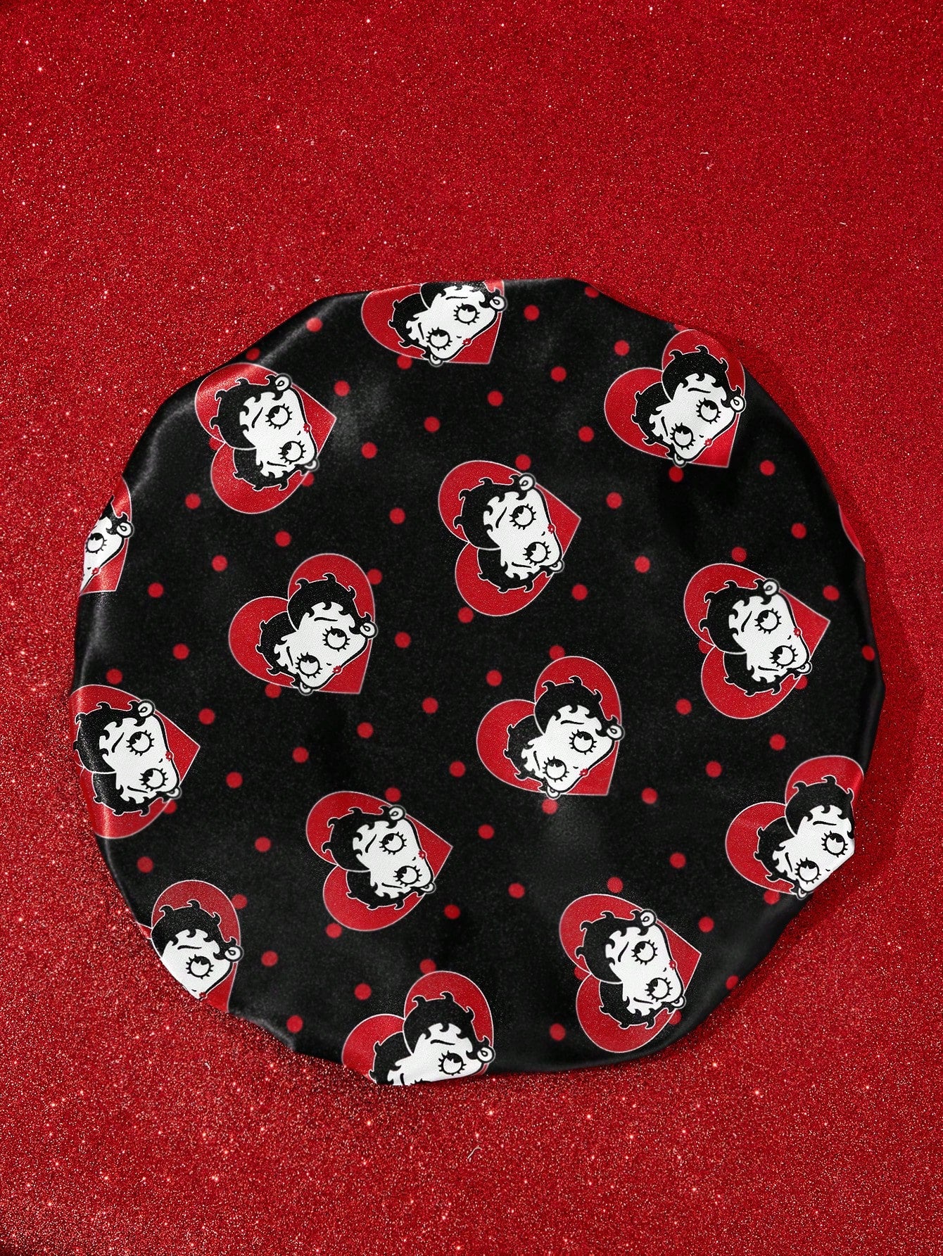 Betty Boop x SHEIN Upgraded Double-Layer Women's Hair Care Cap, Wide Elastic Satin Polka Dot Print Sleep Cap, Soft & Comfortable For Daily Home, Sleeping