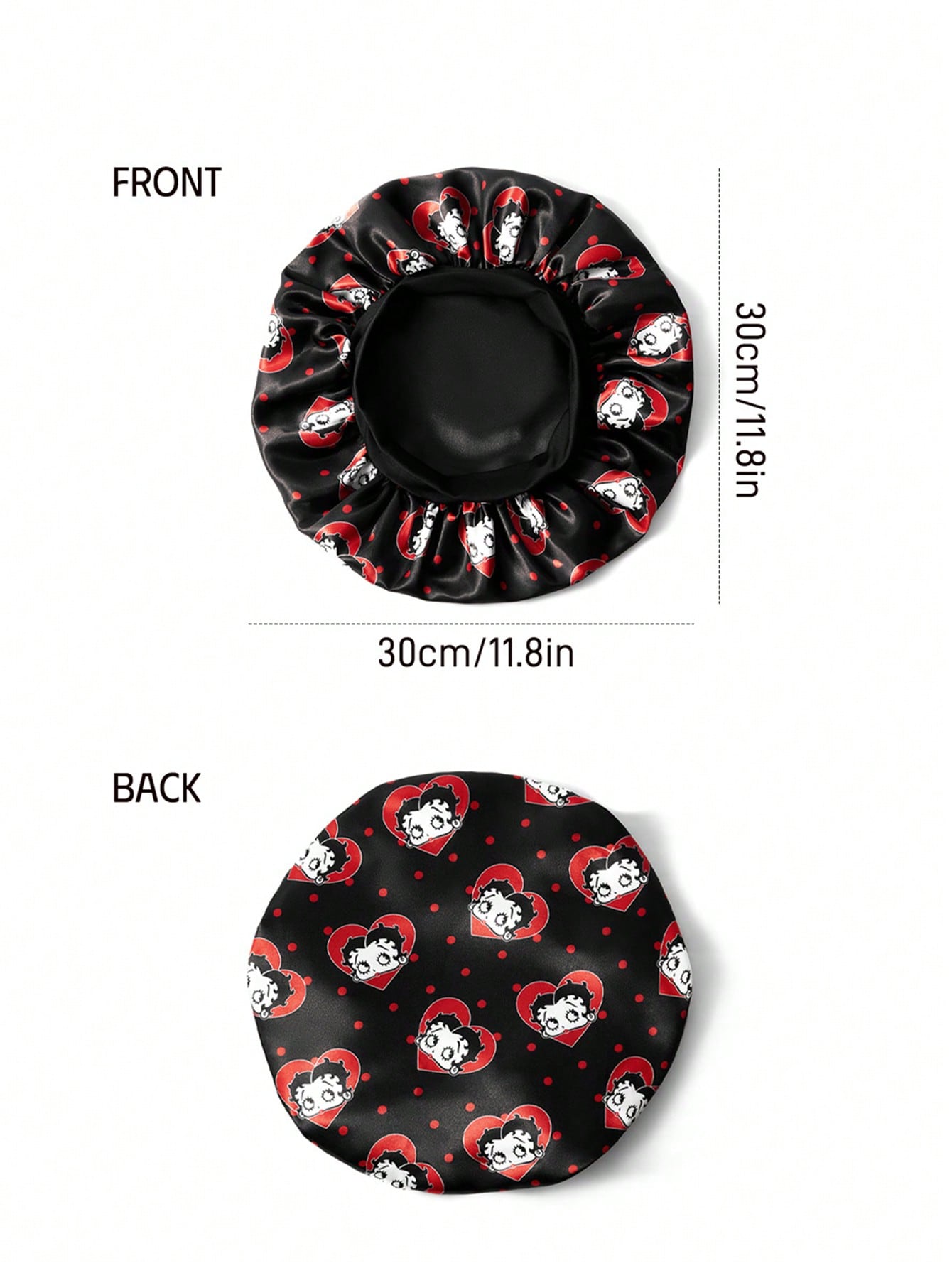 Betty Boop x SHEIN Upgraded Double-Layer Women's Hair Care Cap, Wide Elastic Satin Polka Dot Print Sleep Cap, Soft & Comfortable For Daily Home, Sleeping