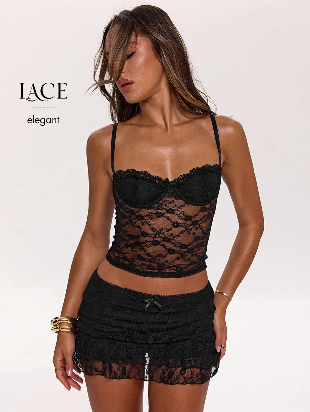 SHEIN BAE Strappy Lace Padded Sexy Crop Top, Suitable For Music Festival, Party, Streetwear And Casual Outings, Early Spring