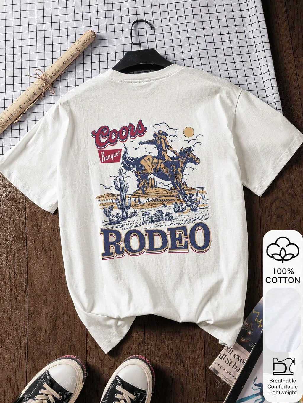Coors Rodeo Print, Summer Women's 100% Cotton Short Sleeve, White Short Sleeve, Graphic T-Shirt, White Summer Wear, Casual Summer Wear, Cotton T-Shirt