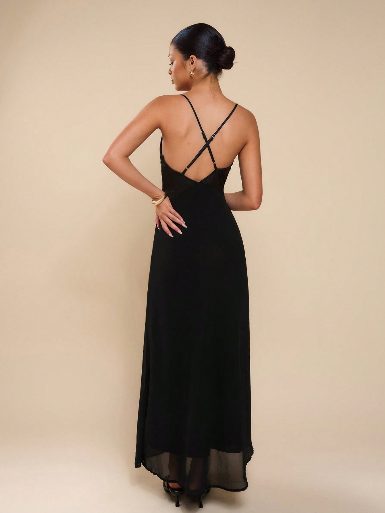 COSMINA Women Elegant Satin Metal 3D Flower Patchwork Dress For Wedding, Party, Spring/Summer