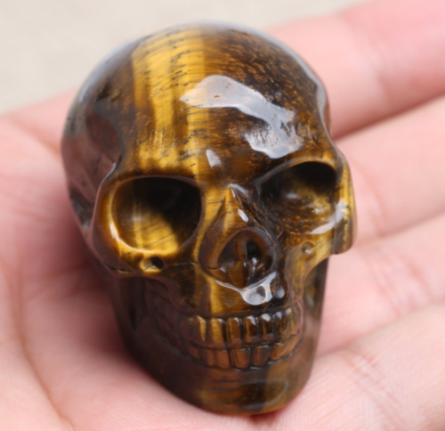 2'' Tiyer Eye Stone Rock Carved Skull Energy Crystal Reiki Healing Specimen