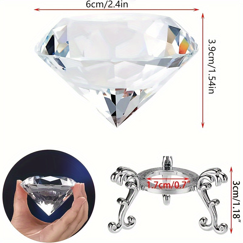 1pc White Crystal Diamond Ornament, Clear Diamond Shaped Crystal Jewel Paperweight, For Company Party Souvenir Home Wedding DIY Ornaments Cr