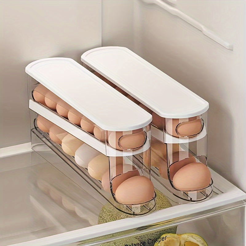 Double-Layer Rolling Egg Storage Box | Space-Saving Refrigerator Organizer for Fridge Side Door | Durable Polypropylene | Transparent, Stack