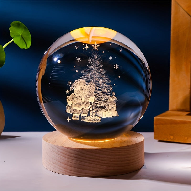 1pc Christmas Crystal Ball, Decoration Props Sparkling 3D Sculpture, Perfect Christmas Gift, Night Light And Table Decoration For Bedroom An