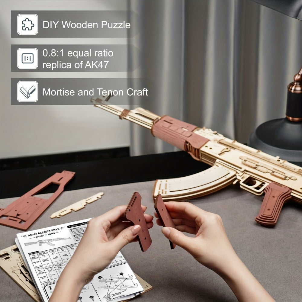 Automatic Rifle AK-47 Toy 3D Wooden Assembly Gun Double Firing Modes Funny DIY Toys For Adults Justice Guar