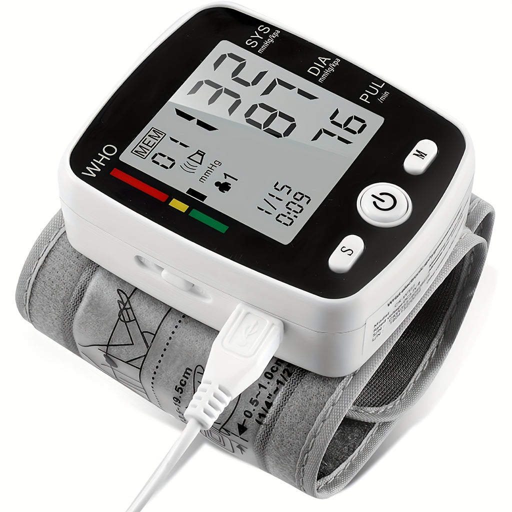 Rechargeable Digital Wrist Blood Pressure Monitor - 2X99 Memory Readings, Large LCD Display, Voice Broadcast, Portable & Lightweight Design, 300Mah Battery (Lasts 15-20 Days), USB Charging, WHO Health Indicator, Ideal for Home Use & Health Tracking