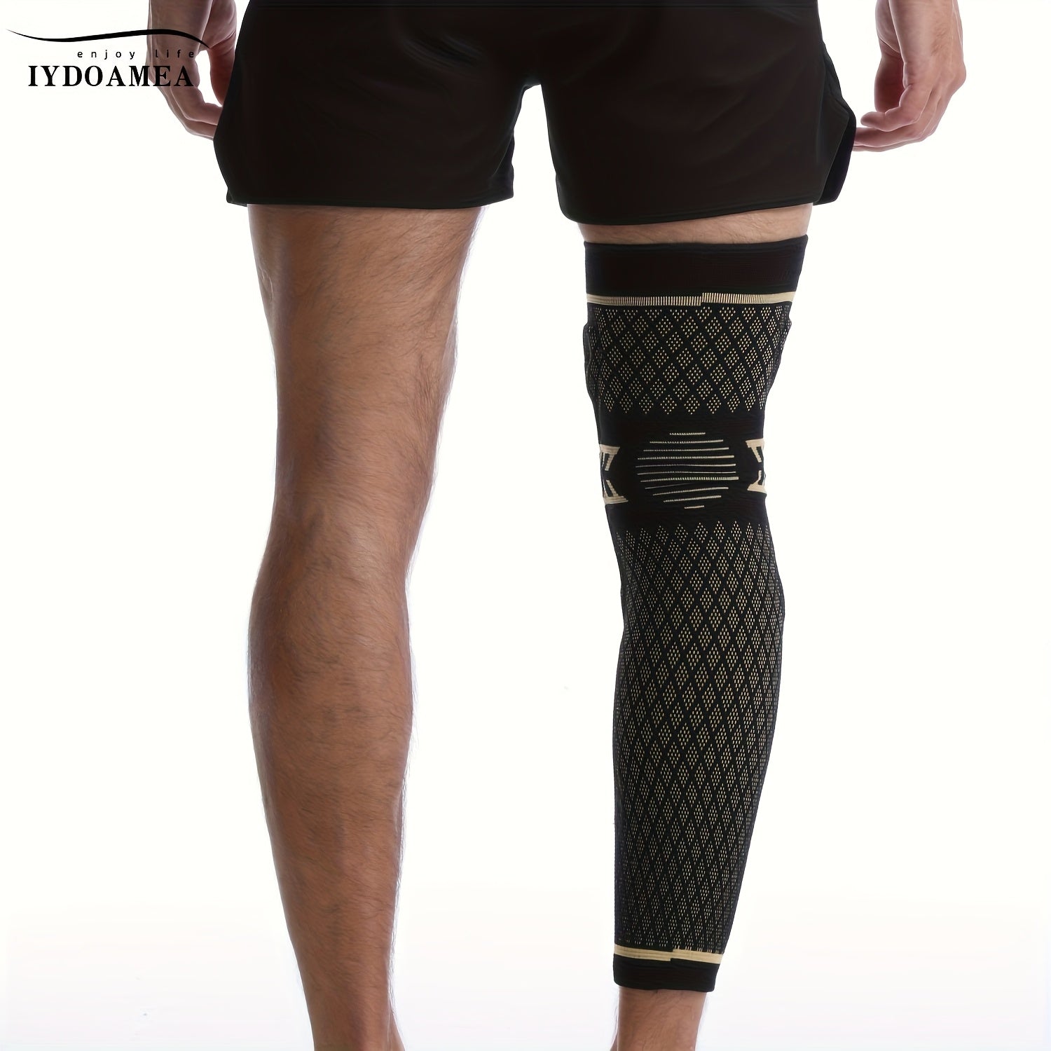 IYDoaMea 1pc Copper Full Leg Knee Braces for Women & Men, Knee Compression Sleeves with Patella Gel Pad & Side Stabilizers, Knee Support for Sport, Running, Workout