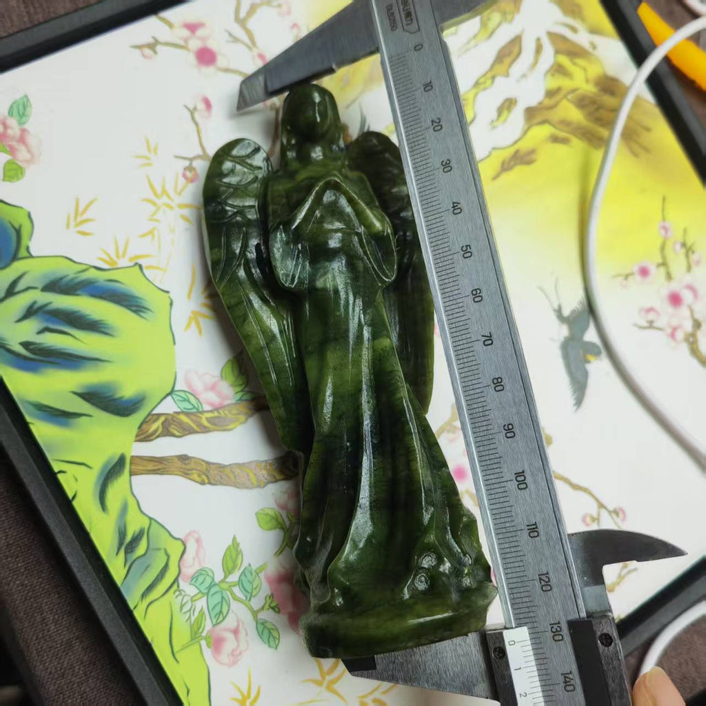 Hand Carved Crystal Angel Big Green Jade Angel Crystal Home Decoration