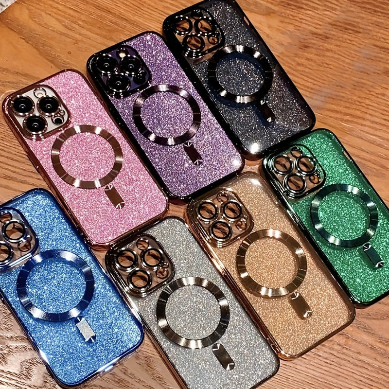 Luxurious Electroplated Wireless Charging Case for iPhone 14/13/12/11 Pro Max Plus - Glitter Soft Bumper Cover