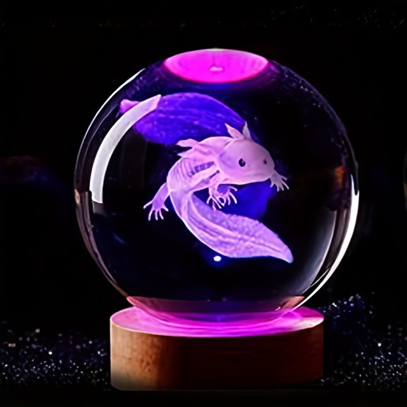 1pc 3D Axolotl Laser Engraved Crystal Ball Lamp, Multi-coloured Night Light, Send To Girlfriend Classmate Wife Children Creative Birthday Gi