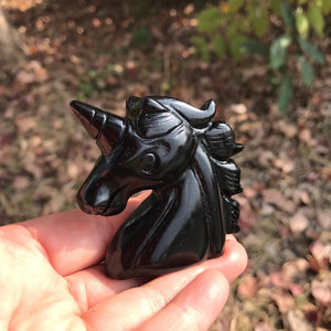 60mm Hand Carved Black Obsidian Unicorn Protection Stone Crystal Animal Crystal Healing Crystal Reiki