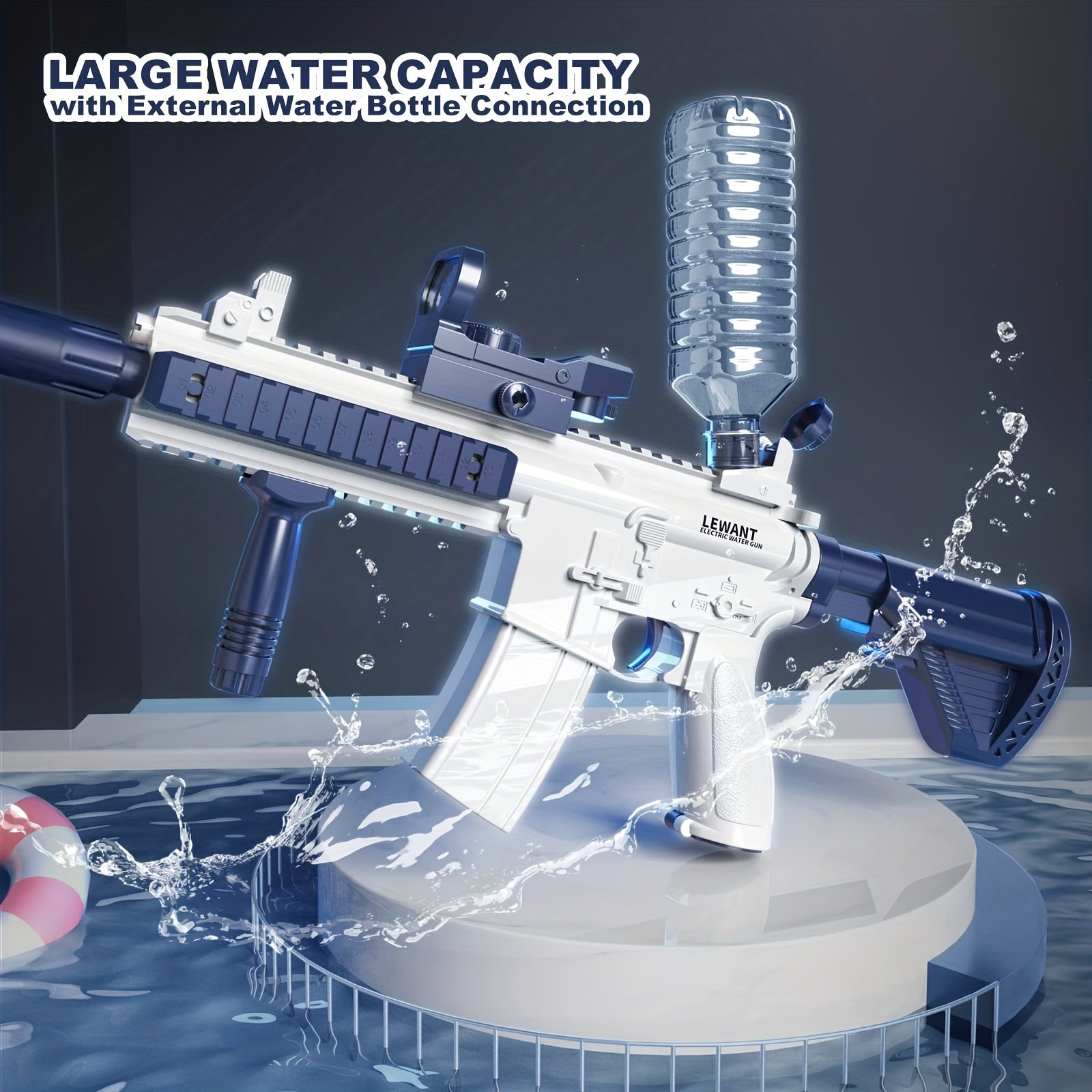 M416 Electric Water Gun - Powerful Water Soaker With External Water Bottle Connection - Up To 20 FT Long Range Automatic Toy For Kids & Adul