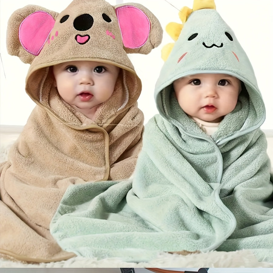 [2pcs Baby Bath Towels] 2pcs Cute Animal Face Baby Bath Towels, Coral Fleece Cape Style, Polyester, 80cm/80cm, Absorbent Large Size for Newborns, Infants, Toddlers, Youngsters
