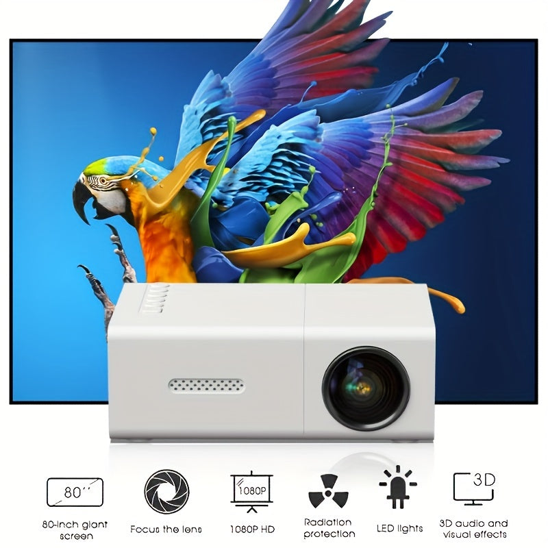 1pc Mini Portable Projector, Q1 White, Upgrade Your Movie, TV & Gaming Experience With HD Compatible With IOS/Android/Windows/HDTV/USB,etc.