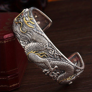 Carved Dragon Beast Open Bracelet, Classic Exquisite Retro Domineering Wrist Accessories For Men