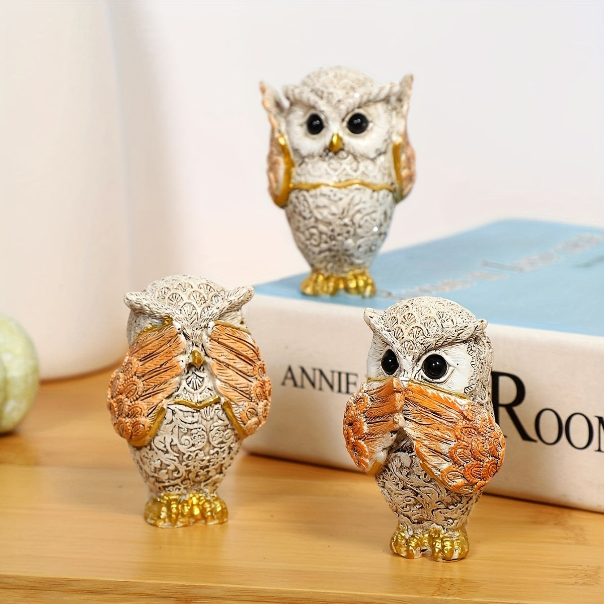 3pcs, American Retro Resin Owl, Reading Decoration Living Room Entrance Study Room Home Furnishing Model, Room Soft Decoration,Christmas Gif