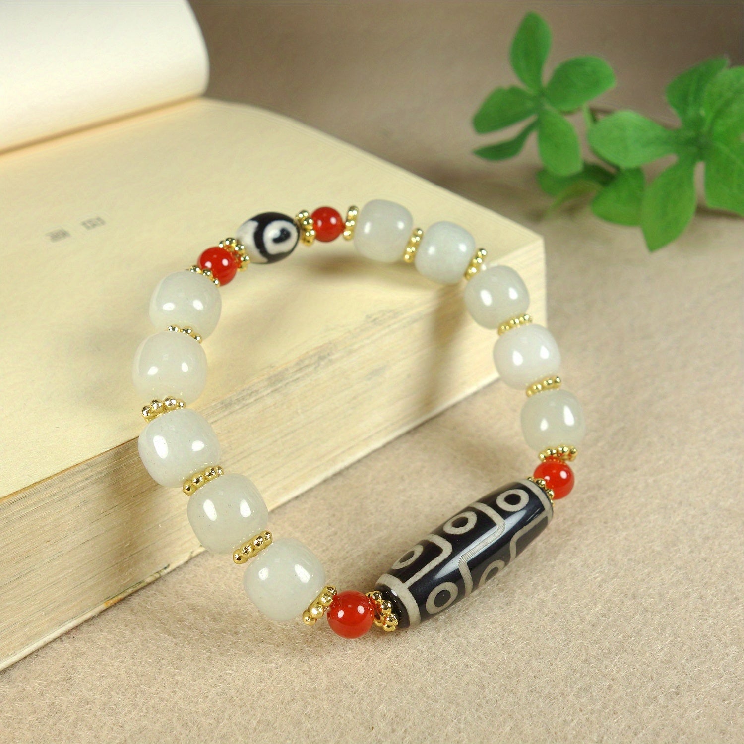 1pc Natural Jade Beaded Bracelet Sky Beads Inlaid Bracelet For Men And Women