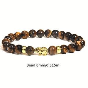 4pcs Natural Stone Elephant Bracelet Sandstone, Tiger Eye Stone, Volcanic Stone, White Pine Stone, Meditation Jewelry