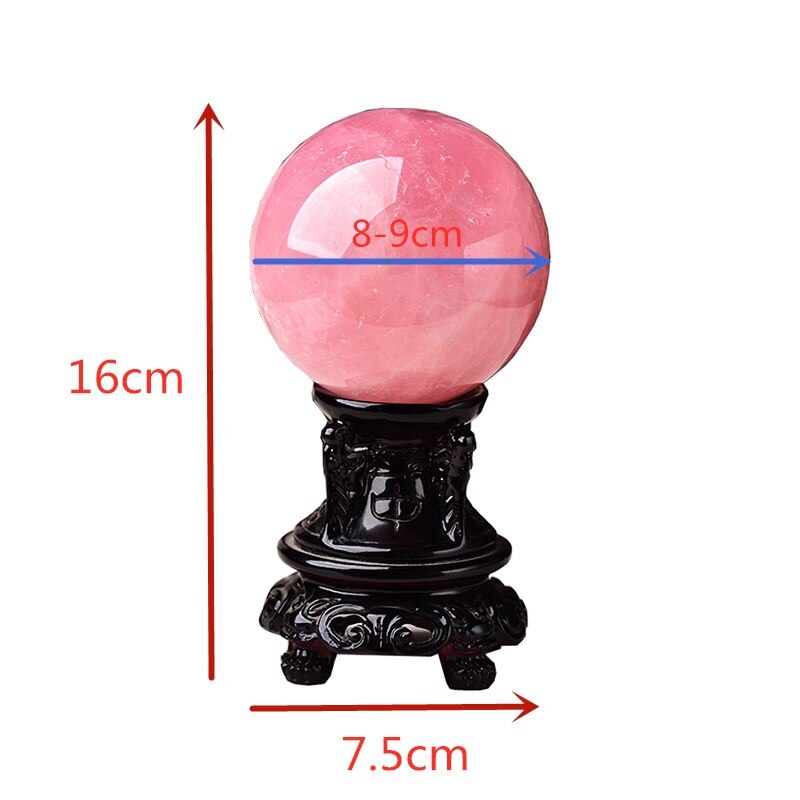 8-9cm Natural Crystal Rose Quartz Ball Energy Stone Pink Ornaments Ball Home Decoration Reiki Healing Stone Free Wooden Frame