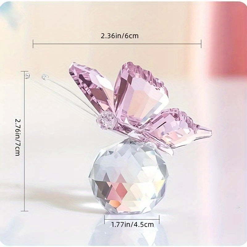 1pc Crystal Flying Butterfly With Crystal Ball Base Figurine Collection Cut Glass Ornament Statue Animal, Perfect Home Decor Statue,Christma