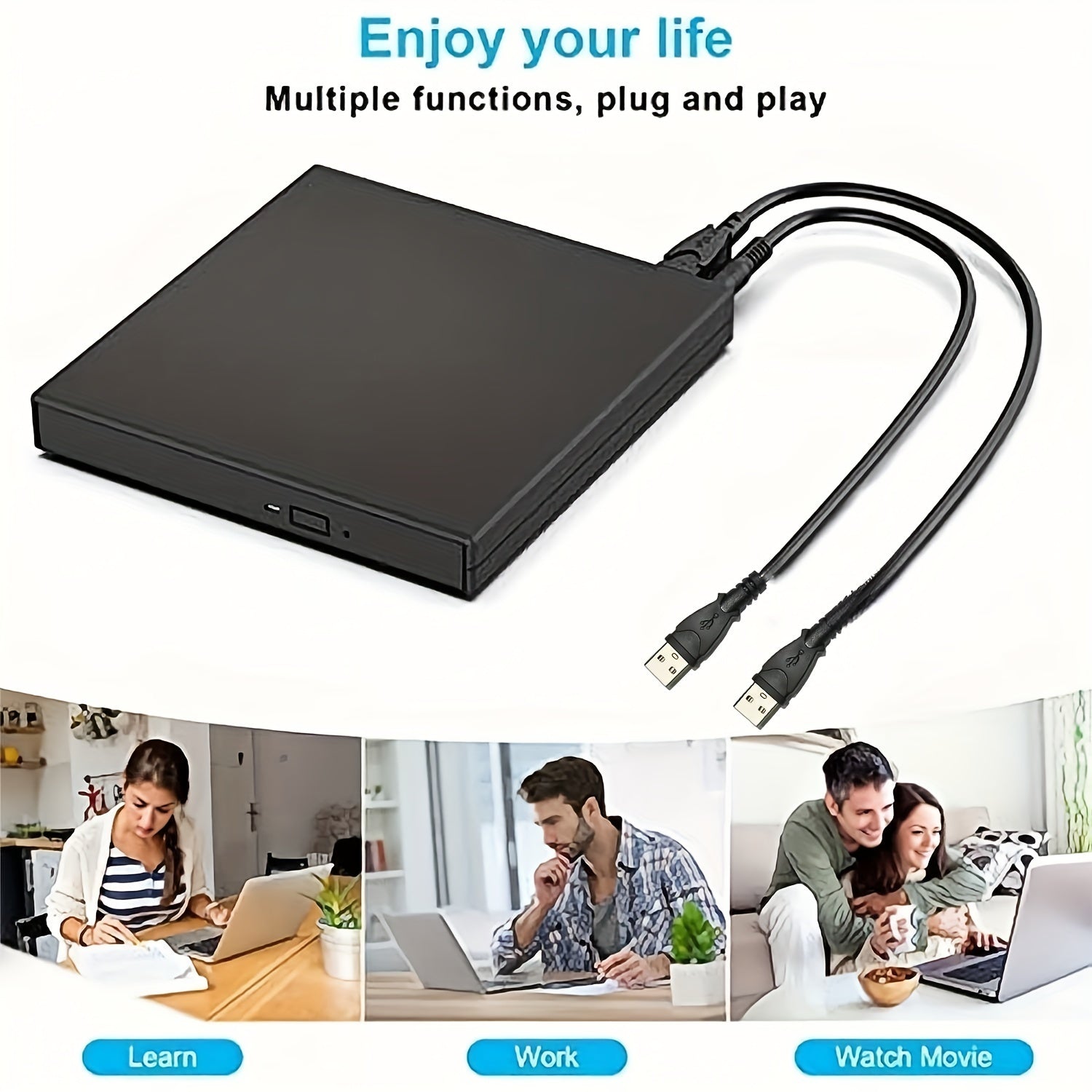 Portable USB 2.0 External CD/DVD Drive - High-Speed Burner & Player for PC/Laptop - Plug & Play, Travel-Friendly