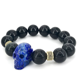 Goth Lapis Skull Chakra Bracelets Men Fashion Crystal Obsidian Punk Cross Breads