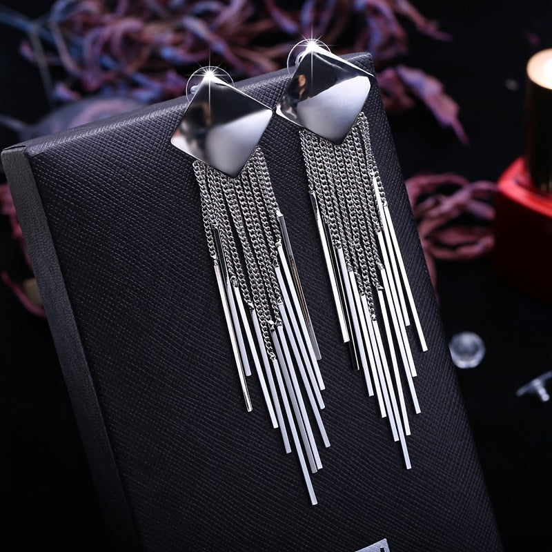 Fashionable Jewelry Exaggerated Geometric Square Long Tassel Stud Earrings