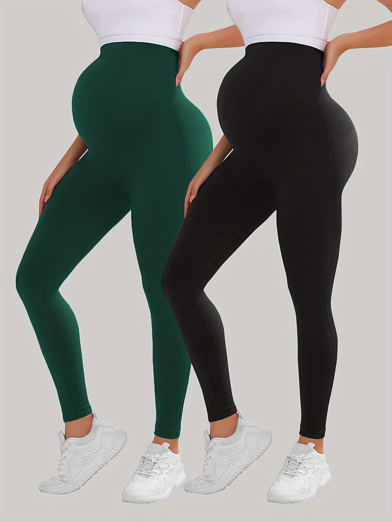 [Tummy Control Leggings] 2pcs High Waist Tummy Control Maternity Leggings - Breathable Softness Butt Lifting Thigh Slimmer