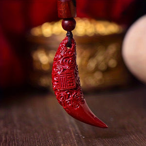 Raw Ore Cinnabar Dragon Tooth Pendant Fu Word Cloud Pattern Male And Female Models Wolf Tooth Pendant Can Be Easily Solved Buddha Necklace R