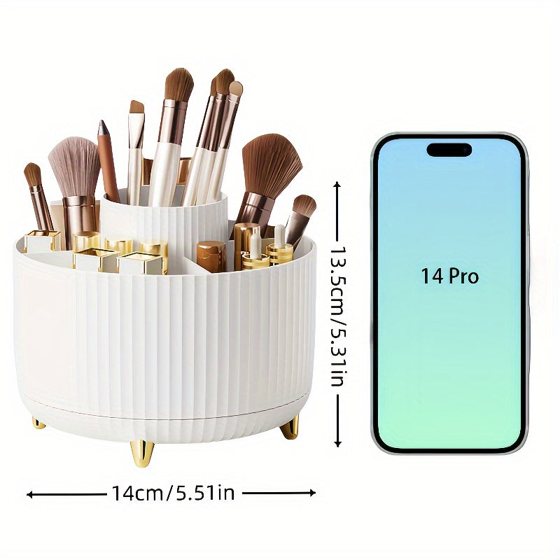 360° Rotating Makeup Organizer - 1pc Plastic Cosmetic Storage with 5 Compartments - Multi-Functional Holder for Brushes, Lipsticks, Skin Car