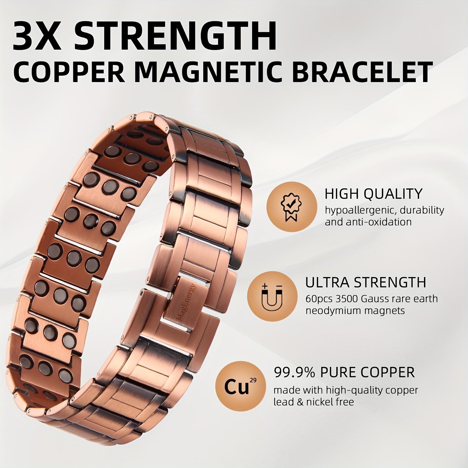 1pc Cool Magnetic Men's Red Copper Bracelet, Ideal choice for Gifts