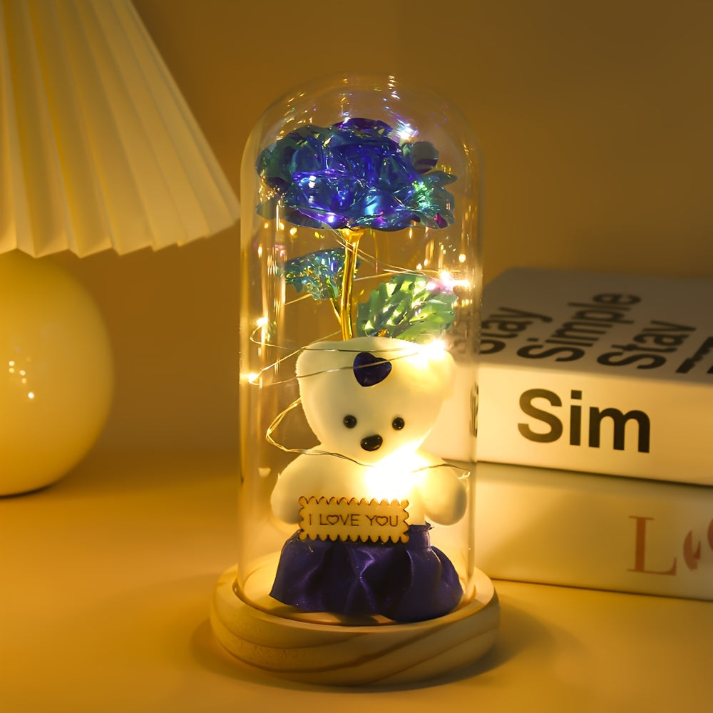 [Romantic Rose Bear] Romantic LED Rose Bear Gift Box, PE Flower Foam Bear For Girlfriend, Valentine's Day Mother's Day Birthday Gift, Creati