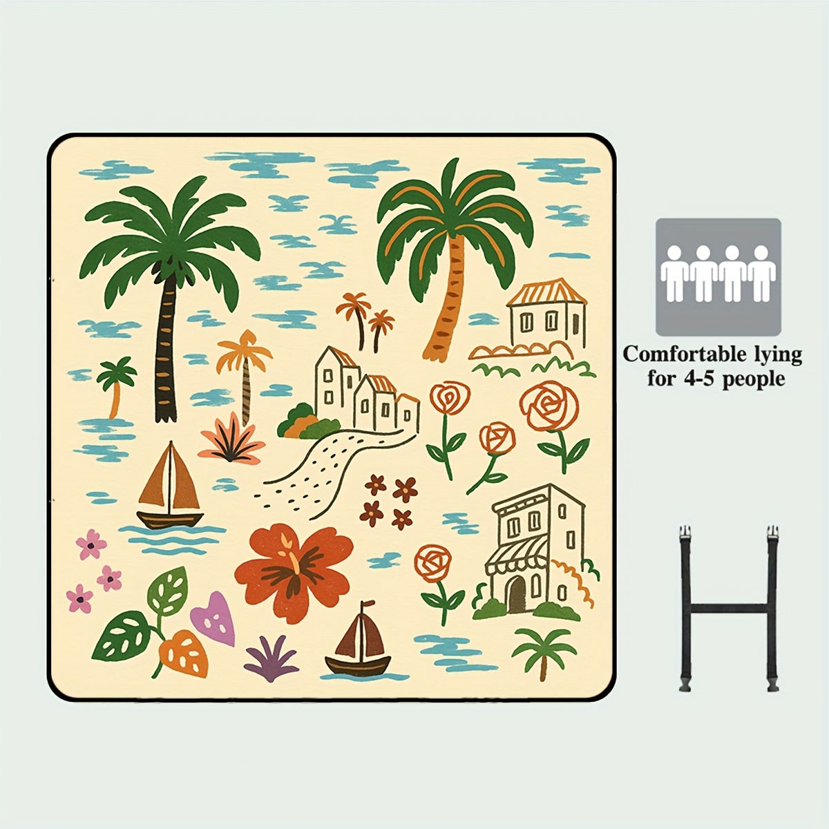 Extra Large Foldable Picnic Blanket with Carry Strap - Soft Padded Three-Layer Design, Colorful Floral & Fruit Print, 198.12x198.12 cm for Beach, Park, Camping & Travel, Beach Blanket, Camping Essentials, Vibrant Pattern, Durable Fabric