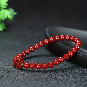 Men's Classic Cinnabar Round Beads Bracelet, Gift For Family And Friends, Holiday Birthday Gift For Boyfriends / Girlfriends