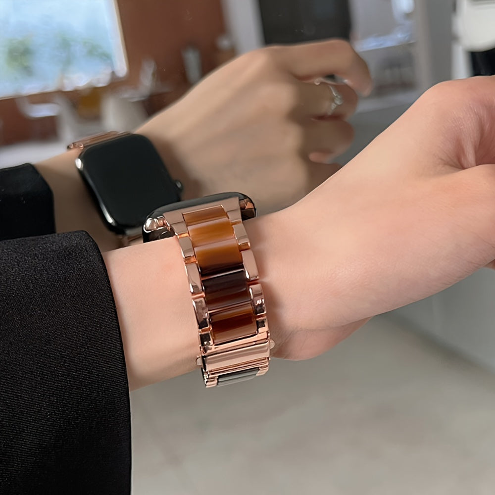 A Creative Stainless Steel And Resin Smart Watch Band Suitable for Smartwatches Enhances Your Style in Sizes 38Mm, 40Mm, 41Mm, 42Mm, 44Mm, And 45Mm.