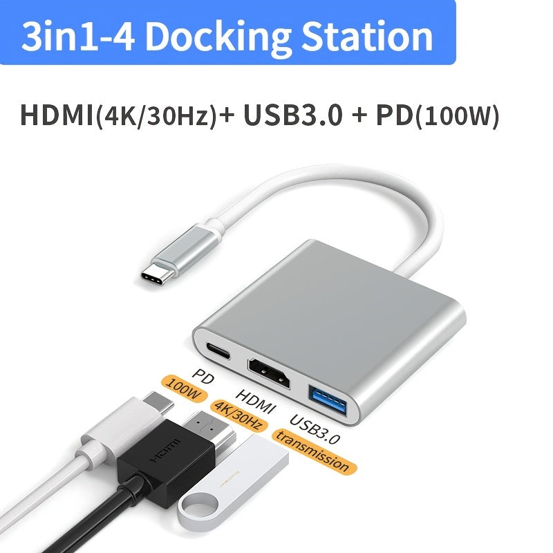 USB-C To HDTV Adapter Multiport, Portable Thunderbolt 3 To [4K HDTV PD Fast Charging 100W, USB 3.0] 3-in-1 USB C Hub For MacBook Pro, New Ma