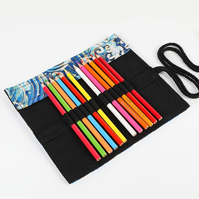 Japanese-Style Cotton & Linen Pencil Bag: 12-72 Holes, Large Capacity, Perfect for Color Pencil Sketching!