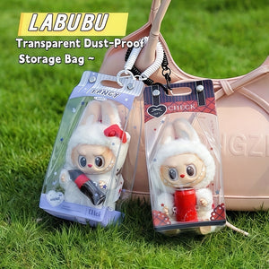 1pc LABUBU Transparent Dust-Proof Protective Storage Bag with Spring Keychain - High-Quality Clear Plastic Display Case for LABUBU, CRYBABY & Winter Rhapsody Plush Toys - Collectible Gift for Toy Enthusiasts, Toy Storage Box, Collectible Showcase, Visible