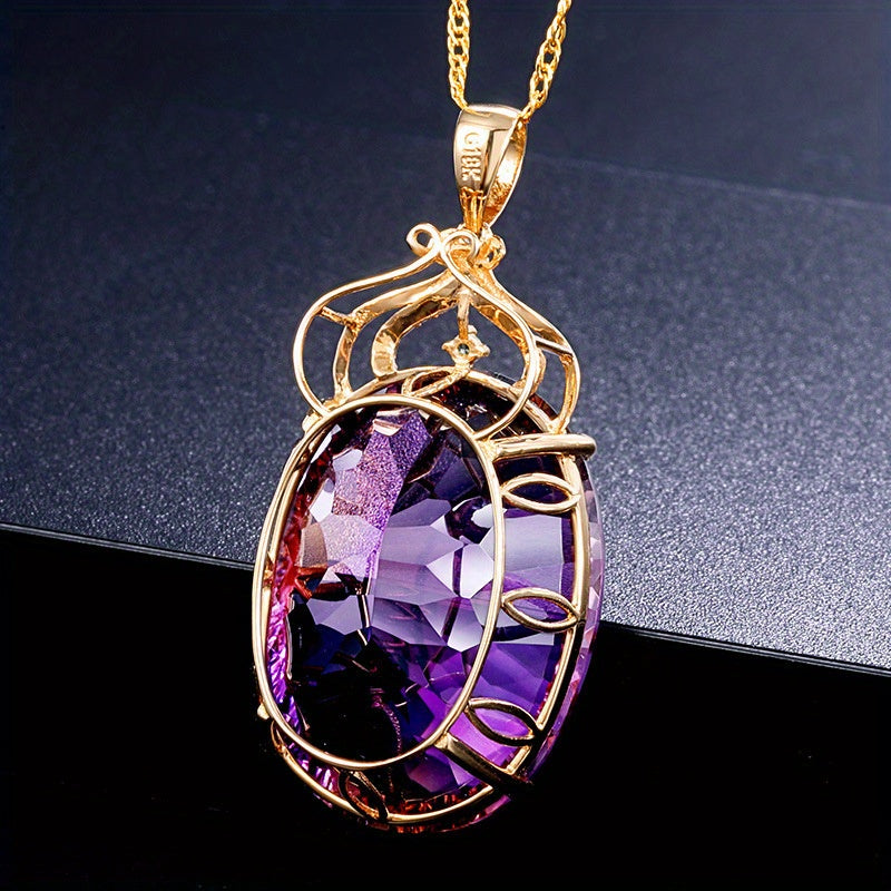 Luxury Amethyst Pendant Necklace Hollow Crown Alloy Pendant For Party Banquet Gift Ornaments