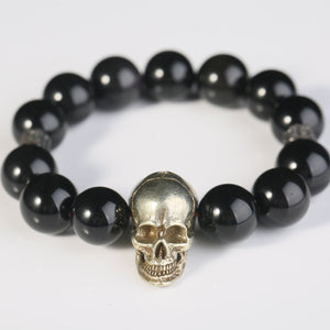 14.5mm Obsidian Gothic Skull Bracelets Men Fashion Crystal Beads Punk Jewelry