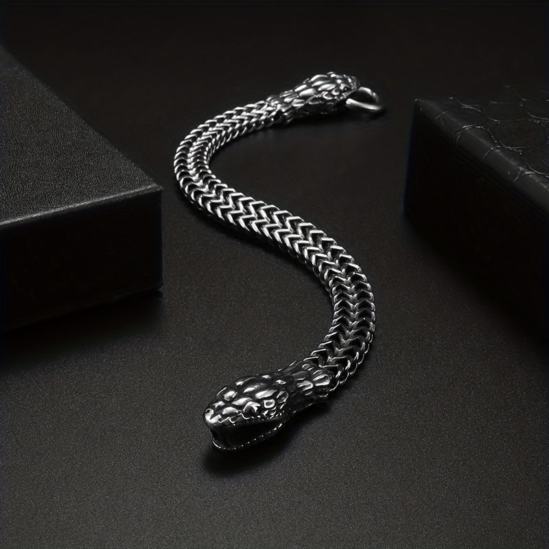 Men's Stainless Steel Snake Head Curb Chain Bracelet Punk Bracelet Motorcycle Daily Jewelry Gift