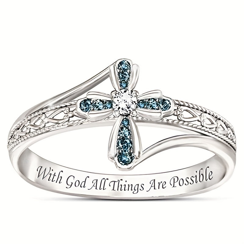 1pc Exquisite And Fashionable Blue Zircon Cross Ring For Men And Women, Jewelry Gift