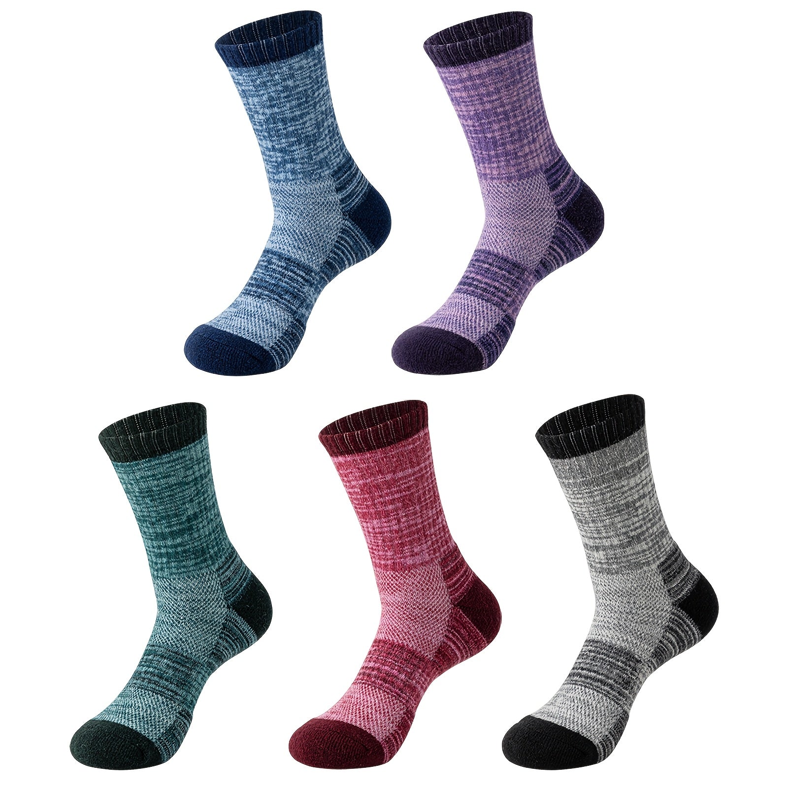 5 Pairs Merino Wool Hiking Socks Outdoor Men&Women Trail Running Trekking Moisture Wicking Cushion Crew Socks