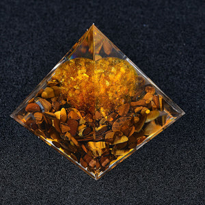 2.36‘’ Tiger Eye Tree of life Orgone Pyramid Healing Meditation Crystal Energy