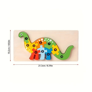 3D Children's Montessori Wooden Cartoon Animal Car Puzzle For Children's Dinosaur Education Puzzle 1 Piece - Perfect Gift For Boys And Girls