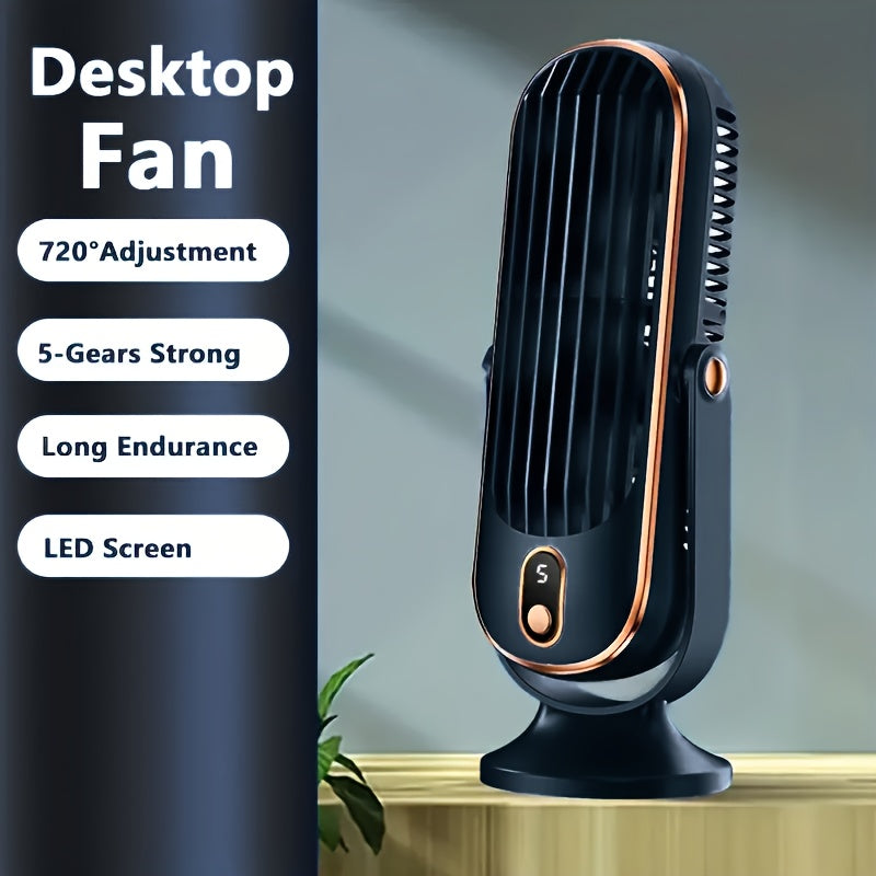JKUOO Portable USB Desk Fan with 720° Swivel Head - High-Velocity, 5 Speeds, Rechargeable Lithium Battery, Indoor/Outdoor Use, Ideal for Off