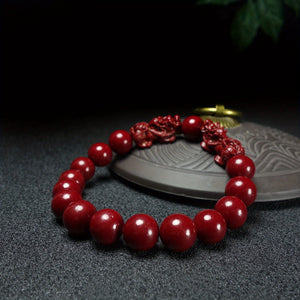 1pc Natural Raw Mineral Cinnabar Pixiu Bracelet Good Luck Bracelet National Wind Bracelet