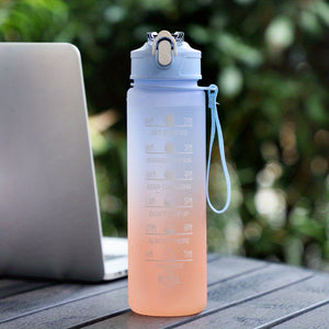 Stay Hydrated & Motivated With This Gradient Color Motivational Water Bottle - Time Marker, Leakproof, BPA-Free & Cute Stickers Included !