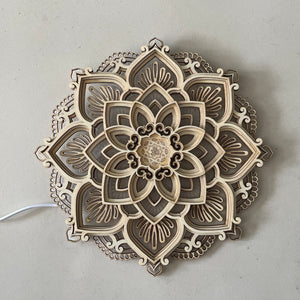 1pc Mandala Yoga Room Night Light LED Multi-Layer Wooden Creative Lotus-Shaped Atmosphere Light Living Room Bedroom Bathroom Kitchen Wall De